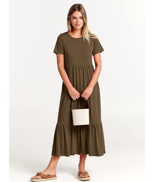 ANRABESS Womens 2025 Summer Casual Maxi Dress A line Tiered Flowy Short Sleeve Crewneck T Shirt Beach Travel Long Dresses