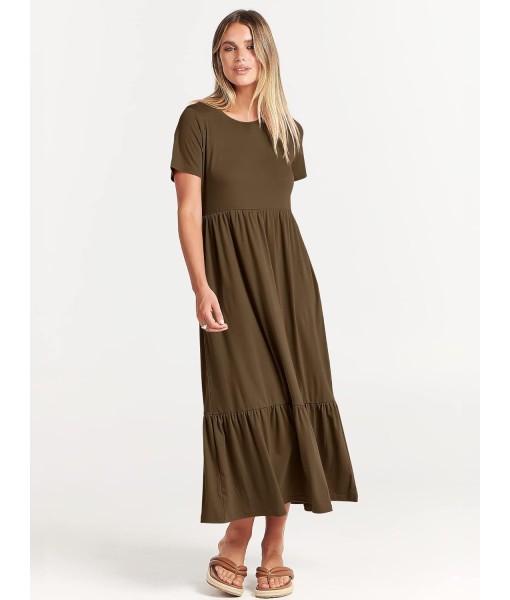 ANRABESS Womens 2025 Summer Casual Maxi Dress A line Tiered Flowy Short Sleeve Crewneck T Shirt Beach Travel Long Dresses