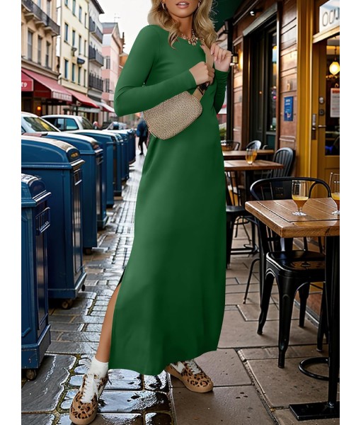 ANRABESS Women Long Sleeve Dresses 2025 Fall Casual Crewneck Loose Fit Split Flowy Wrinkle-Free Travel Vacation Maxi Dress