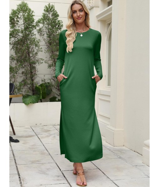 ANRABESS Women Long Sleeve Dresses 2025 Fall Casual Crewneck Loose Fit Split Flowy Wrinkle-Free Travel Vacation Maxi Dress