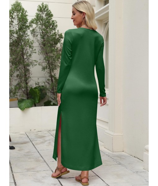 ANRABESS Women Long Sleeve Dresses 2025 Fall Casual Crewneck Loose Fit Split Flowy Wrinkle-Free Travel Vacation Maxi Dress