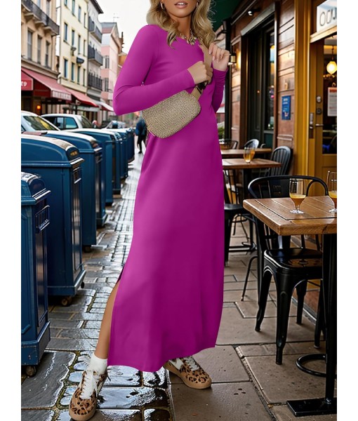 ANRABESS Women Long Sleeve Dresses 2025 Fall Casual Crewneck Loose Fit Split Flowy Wrinkle-Free Travel Vacation Maxi Dress