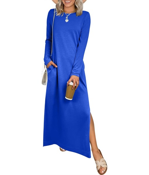 ANRABESS Women Long Sleeve Dresses 2025 Fall Casual Crewneck Loose Fit Split Flowy Wrinkle-Free Travel Vacation Maxi Dress