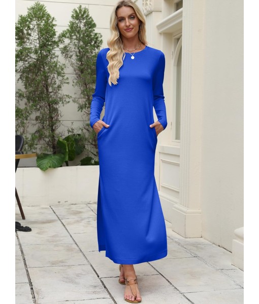 ANRABESS Women Long Sleeve Dresses 2025 Fall Casual Crewneck Loose Fit Split Flowy Wrinkle-Free Travel Vacation Maxi Dress