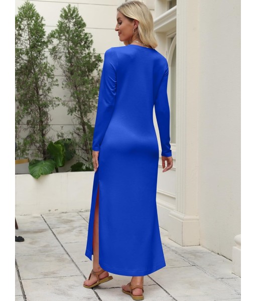 ANRABESS Women Long Sleeve Dresses 2025 Fall Casual Crewneck Loose Fit Split Flowy Wrinkle-Free Travel Vacation Maxi Dress