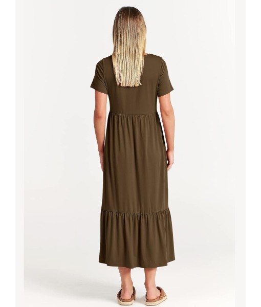 ANRABESS Womens 2025 Summer Casual Maxi Dress A line Tiered Flowy Short Sleeve Crewneck T Shirt Beach Travel Long Dresses