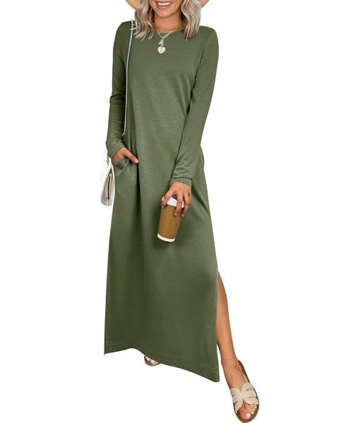 ANRABESS Women Long Sleeve Dresses 2025 Fall Casual Crewneck Loose Fit Split Flowy Wrinkle-Free Travel Vacation Maxi Dress