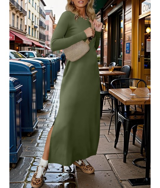 ANRABESS Women Long Sleeve Dresses 2025 Fall Casual Crewneck Loose Fit Split Flowy Wrinkle-Free Travel Vacation Maxi Dress