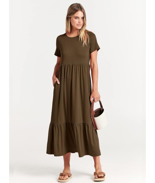 ANRABESS Womens 2025 Summer Casual Maxi Dress A line Tiered Flowy Short Sleeve Crewneck T Shirt Beach Travel Long Dresses
