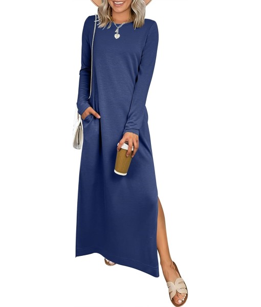 ANRABESS Women Long Sleeve Dresses 2025 Fall Casual Crewneck Loose Fit Split Flowy Wrinkle-Free Travel Vacation Maxi Dress