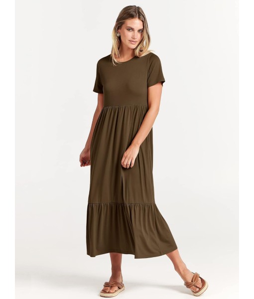 ANRABESS Womens 2025 Summer Casual Maxi Dress A line Tiered Flowy Short Sleeve Crewneck T Shirt Beach Travel Long Dresses