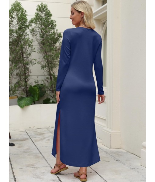 ANRABESS Women Long Sleeve Dresses 2025 Fall Casual Crewneck Loose Fit Split Flowy Wrinkle-Free Travel Vacation Maxi Dress