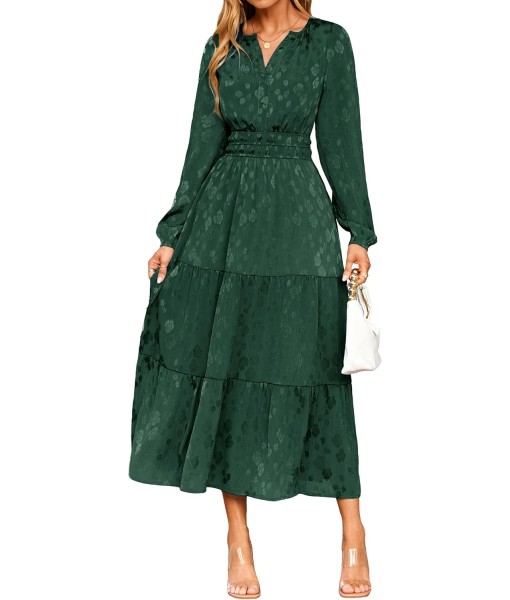 Simplee Womens Casual Long Sleeve Dress Fall Elegant Wedding Guest V-Neck Maxi Floral Dresses 2025 Trendy