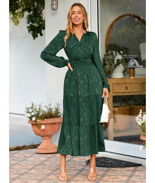 Simplee Womens Casual Long Sleeve Dress Fall Elegant Wedding Guest V-Neck Maxi Floral Dresses 2025 Trendy