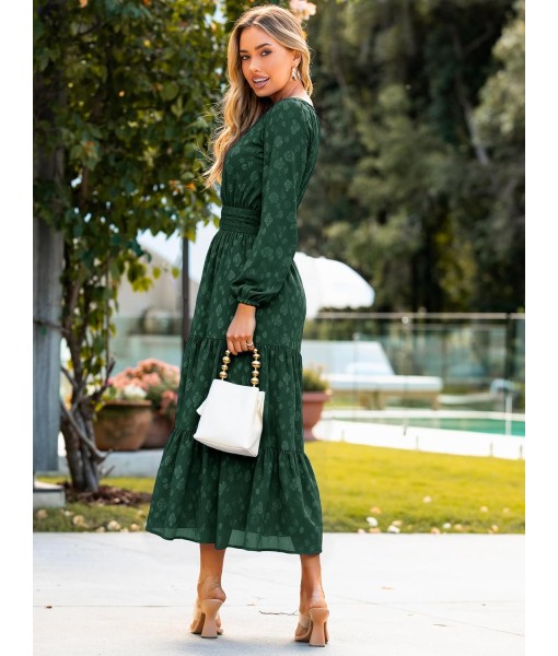 Simplee Womens Casual Long Sleeve Dress Fall Elegant Wedding Guest V-Neck Maxi Floral Dresses 2025 Trendy