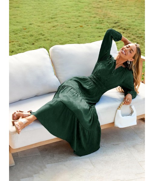 Simplee Womens Casual Long Sleeve Dress Fall Elegant Wedding Guest V-Neck Maxi Floral Dresses 2025 Trendy