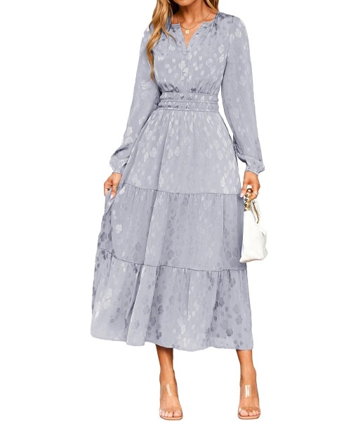 Simplee Womens Casual Long Sleeve Dress Fall Elegant Wedding Guest V-Neck Maxi Floral Dresses 2025 Trendy
