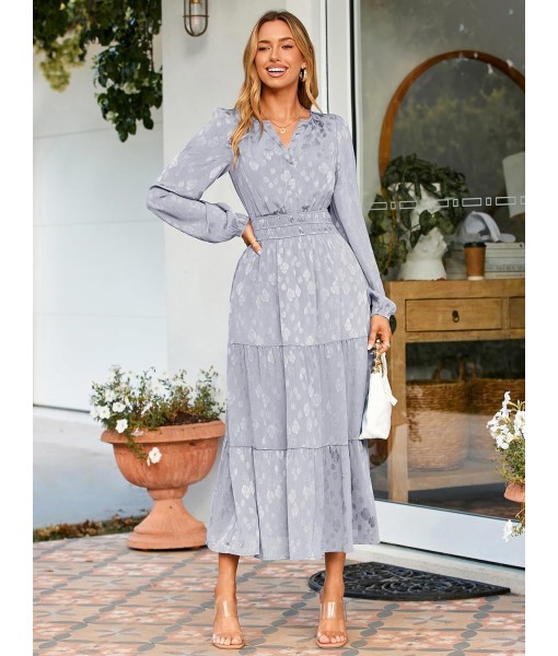 Simplee Womens Casual Long Sleeve Dress Fall Elegant Wedding Guest V-Neck Maxi Floral Dresses 2025 Trendy