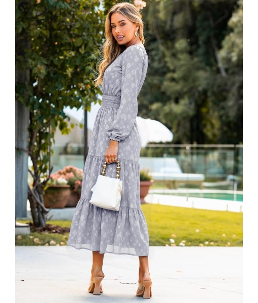 Simplee Womens Casual Long Sleeve Dress Fall Elegant Wedding Guest V-Neck Maxi Floral Dresses 2025 Trendy