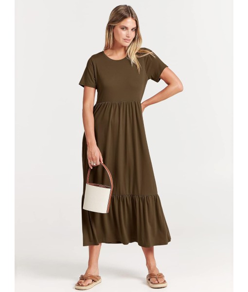 ANRABESS Womens 2025 Summer Casual Maxi Dress A line Tiered Flowy Short Sleeve Crewneck T Shirt Beach Travel Long Dresses