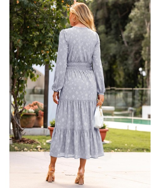 Simplee Womens Casual Long Sleeve Dress Fall Elegant Wedding Guest V-Neck Maxi Floral Dresses 2025 Trendy