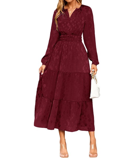 Simplee Womens Casual Long Sleeve Dress Fall Elegant Wedding Guest V-Neck Maxi Floral Dresses 2025 Trendy