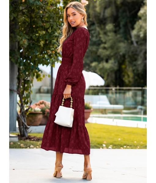 Simplee Womens Casual Long Sleeve Dress Fall Elegant Wedding Guest V-Neck Maxi Floral Dresses 2025 Trendy