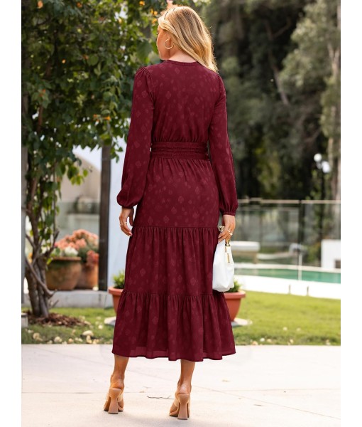 Simplee Womens Casual Long Sleeve Dress Fall Elegant Wedding Guest V-Neck Maxi Floral Dresses 2025 Trendy