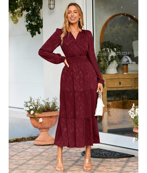 Simplee Womens Casual Long Sleeve Dress Fall Elegant Wedding Guest V-Neck Maxi Floral Dresses 2025 Trendy