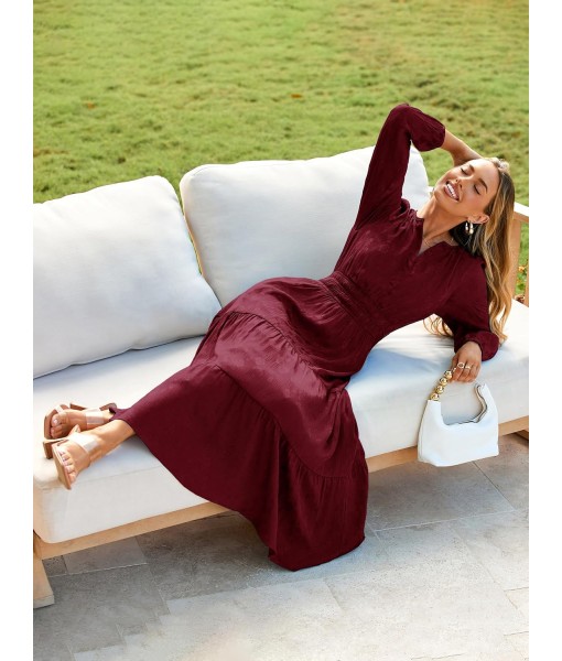 Simplee Womens Casual Long Sleeve Dress Fall Elegant Wedding Guest V-Neck Maxi Floral Dresses 2025 Trendy