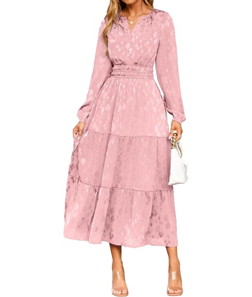 Simplee Womens Casual Long Sleeve Dress Fall Elegant Wedding Guest V-Neck Maxi Floral Dresses 2025 Trendy