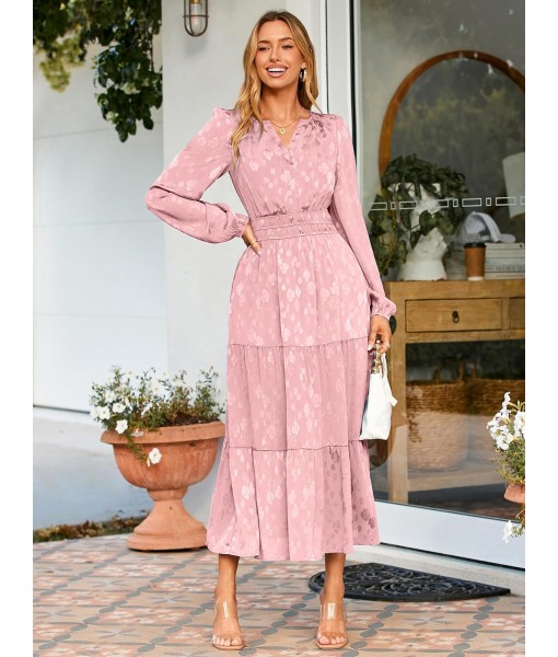 Simplee Womens Casual Long Sleeve Dress Fall Elegant Wedding Guest V-Neck Maxi Floral Dresses 2025 Trendy