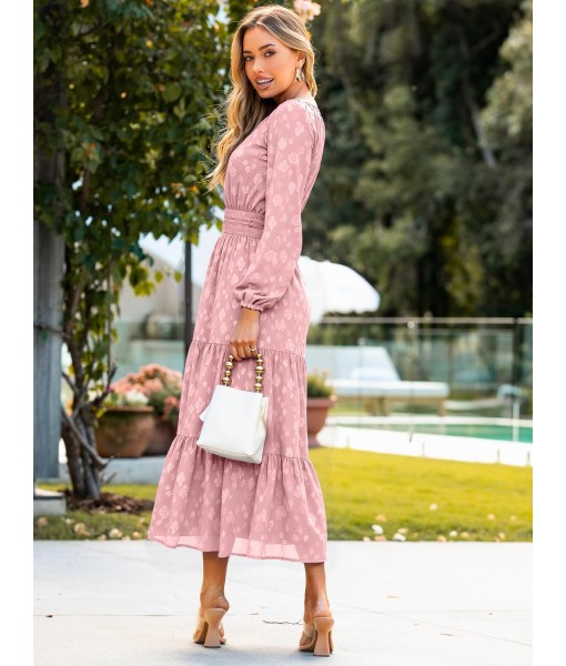 Simplee Womens Casual Long Sleeve Dress Fall Elegant Wedding Guest V-Neck Maxi Floral Dresses 2025 Trendy