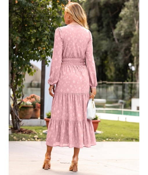 Simplee Womens Casual Long Sleeve Dress Fall Elegant Wedding Guest V-Neck Maxi Floral Dresses 2025 Trendy