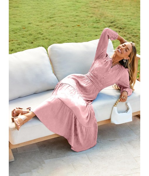 Simplee Womens Casual Long Sleeve Dress Fall Elegant Wedding Guest V-Neck Maxi Floral Dresses 2025 Trendy