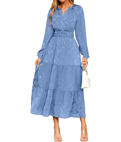 Simplee Womens Casual Long Sleeve Dress Fall Elegant Wedding Guest V-Neck Maxi Floral Dresses 2025 Trendy