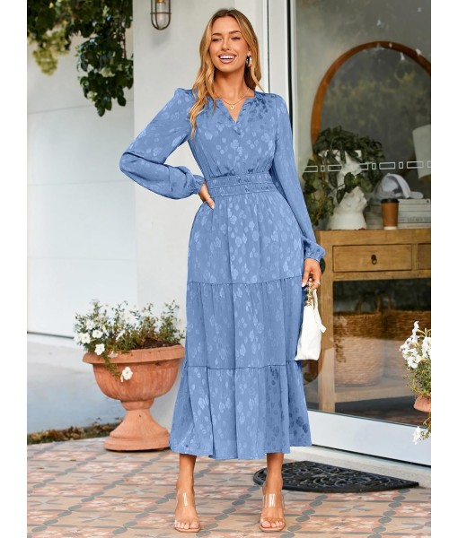Simplee Womens Casual Long Sleeve Dress Fall Elegant Wedding Guest V-Neck Maxi Floral Dresses 2025 Trendy