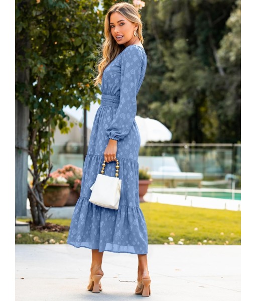 Simplee Womens Casual Long Sleeve Dress Fall Elegant Wedding Guest V-Neck Maxi Floral Dresses 2025 Trendy