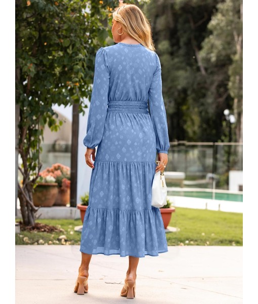 Simplee Womens Casual Long Sleeve Dress Fall Elegant Wedding Guest V-Neck Maxi Floral Dresses 2025 Trendy