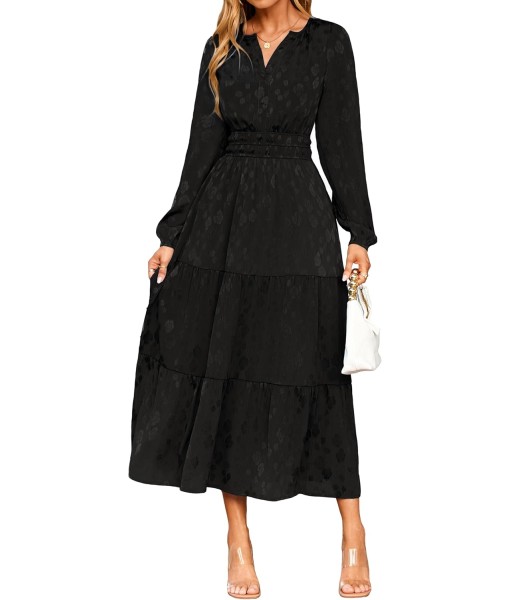 Simplee Womens Casual Long Sleeve Dress Fall Elegant Wedding Guest V-Neck Maxi Floral Dresses 2025 Trendy