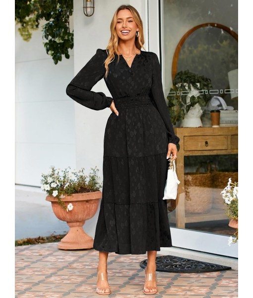 Simplee Womens Casual Long Sleeve Dress Fall Elegant Wedding Guest V-Neck Maxi Floral Dresses 2025 Trendy