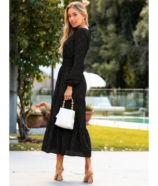 Simplee Womens Casual Long Sleeve Dress Fall Elegant Wedding Guest V-Neck Maxi Floral Dresses 2025 Trendy