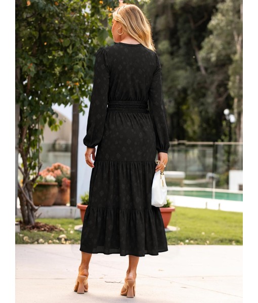Simplee Womens Casual Long Sleeve Dress Fall Elegant Wedding Guest V-Neck Maxi Floral Dresses 2025 Trendy