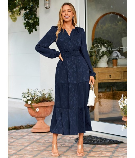 Simplee Womens Casual Long Sleeve Dress Fall Elegant Wedding Guest V-Neck Maxi Floral Dresses 2025 Trendy