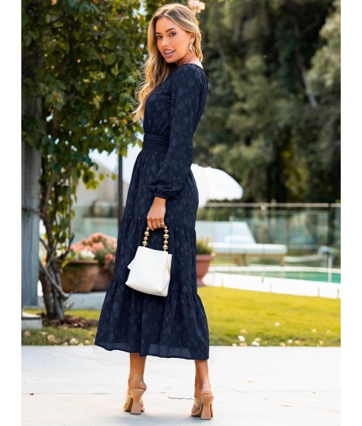 Simplee Womens Casual Long Sleeve Dress Fall Elegant Wedding Guest V-Neck Maxi Floral Dresses 2025 Trendy