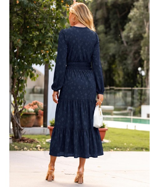 Simplee Womens Casual Long Sleeve Dress Fall Elegant Wedding Guest V-Neck Maxi Floral Dresses 2025 Trendy