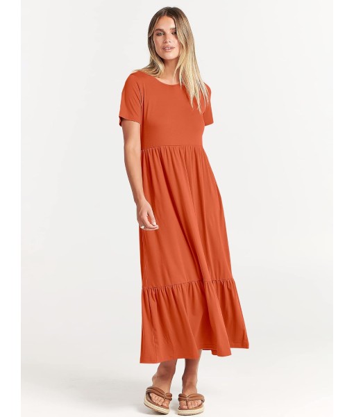 ANRABESS Womens 2025 Summer Casual Maxi Dress A line Tiered Flowy Short Sleeve Crewneck T Shirt Beach Travel Long Dresses