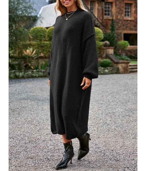 Saodimallsu Womens Oversized Sweater Dress Mock Neck Long Sleeve Casual Warm Chunky Knit Fall Winter Maxi Dresses