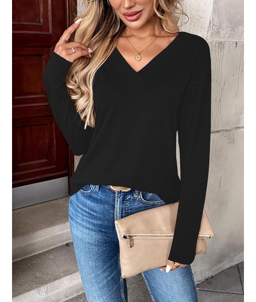 Zeagoo Women Long Sleeve Tops Dressy Casual V Neck Tshirts Basics Tee 2025 Fall Trendy Clothes