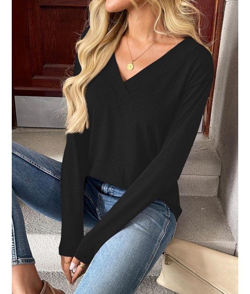Zeagoo Women Long Sleeve Tops Dressy Casual V Neck Tshirts Basics Tee 2025 Fall Trendy Clothes